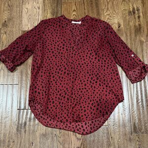 Lush Women's Maroon and Black Leopard Print Top Sz 8